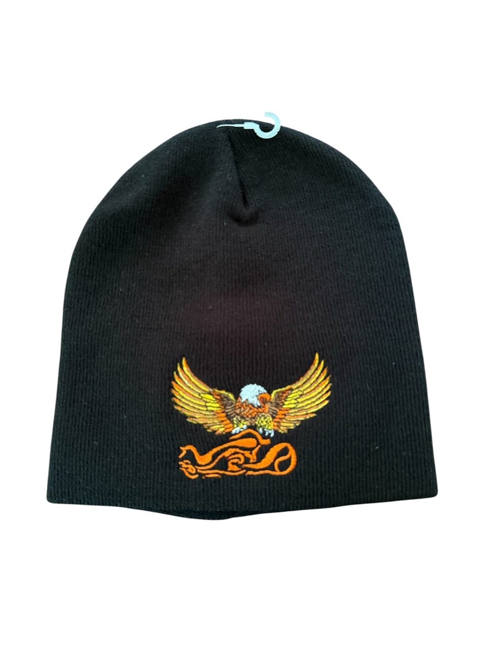 VTG Black Biker Beanie Bald Eagle Motorcycle Winter Hat Knit Toque Embroidered